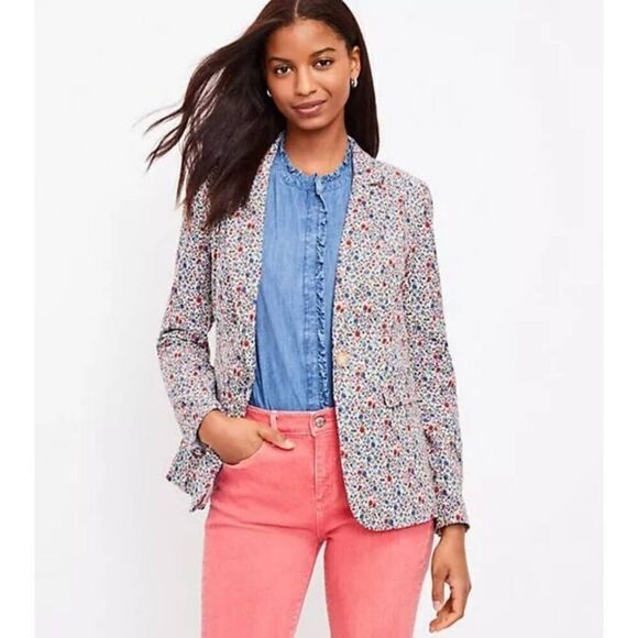 Loft womens Sz 0 multicolor floral blazer jacket - Picture 2 of 8
